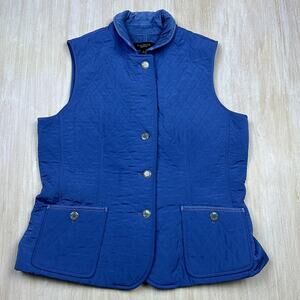 Talbots Blue Quilted Fleece Button Front Lined Corduroy Collared Vest Medium